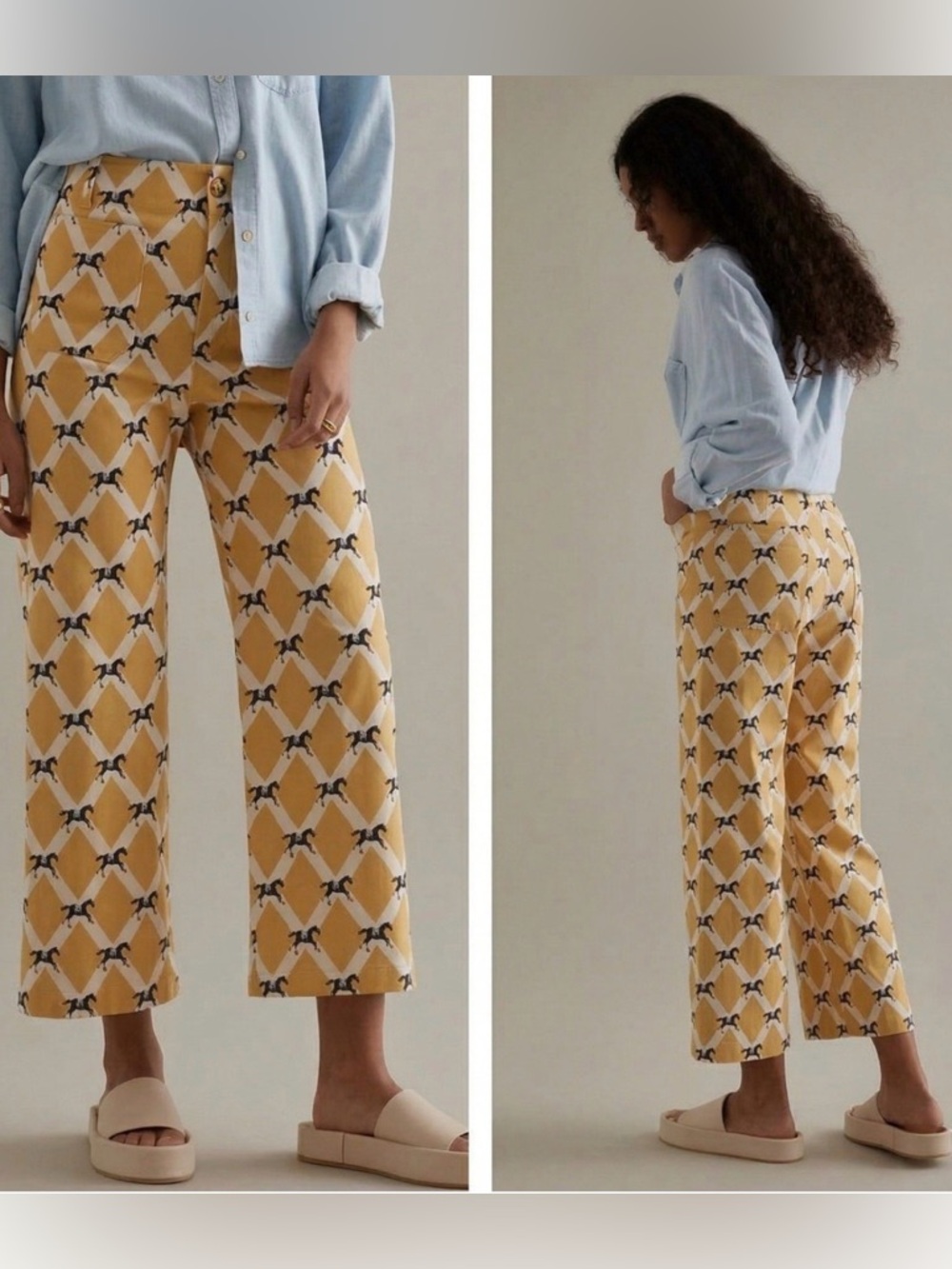 Anthropologie Maeve The Colette Cropped Pant Yellow Horse Print 30 NWT RARE